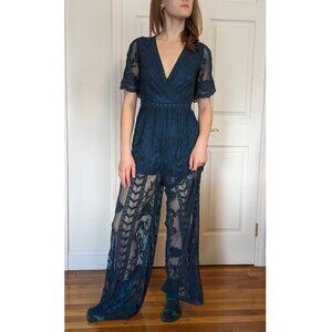 Nordstrom Socialite Jewel Blue Sheer Lace Jumpsuit